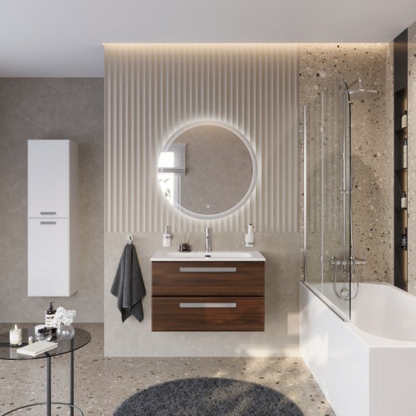 Мебель для ванной комнаты Cezares Eco Cer-N 80 орех шоколад софт, раковина Eco 80, ручки серые