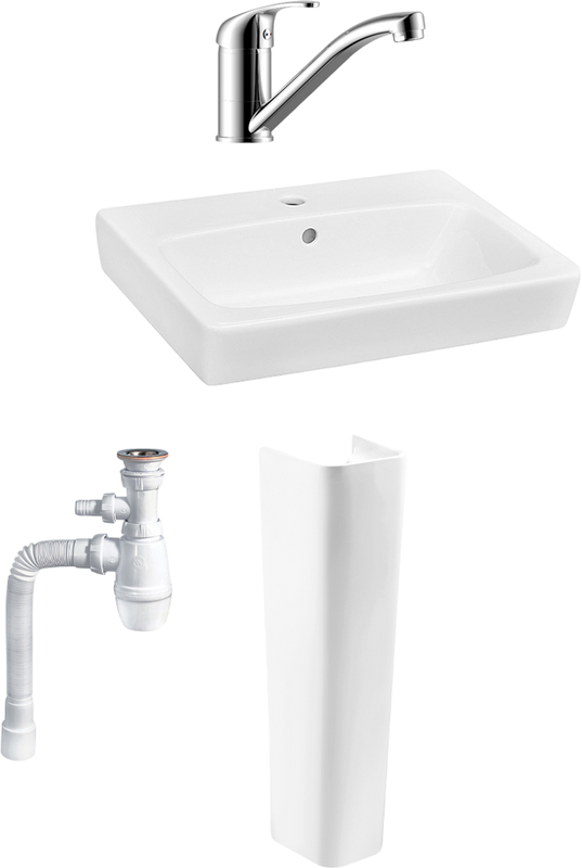 Комплект Пьедестал Santek Нео 1WH302182 белый + Смеситель Rossinka Y + Сифон Wirquin Минор с отводом для стиральной машины + Раковина 60