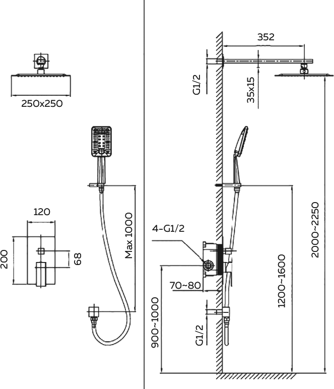 Душевой комплект AltroBagno Lamberto AltroBagnoLamberto040105MB С ВНУТРЕННЕЙ ЧАСТЬЮ, матовый черный