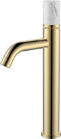 Смеситель для раковины Boheme Stick 122-G-MR-W золотой, белый мрамор