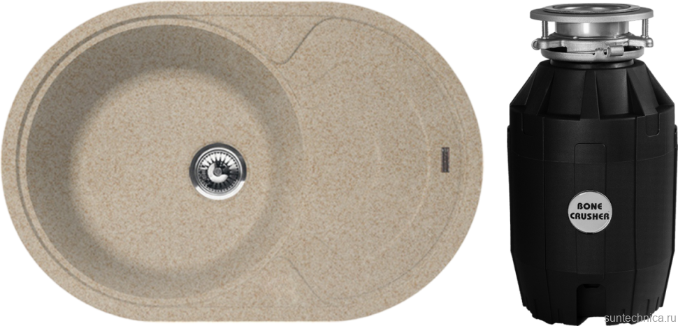 Комплект Мойка Florentina Родос 760 песочный + Измельчитель Bone Crusher BC 810-AS