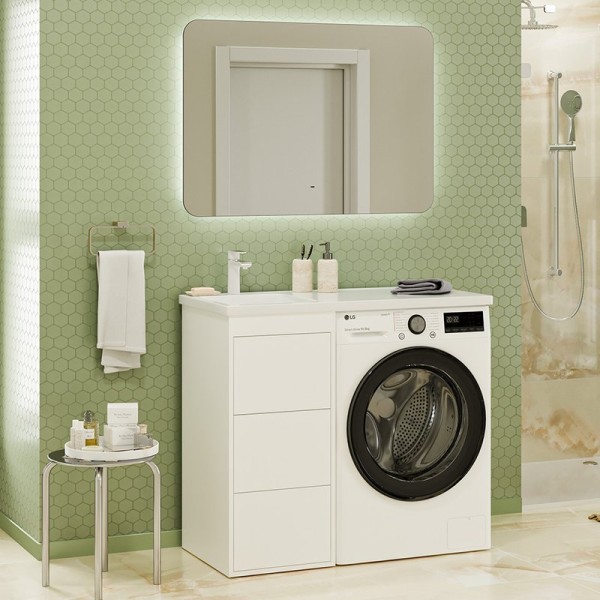 Мебель для ванной комнаты Brevita Grafit 40 L под стиральную машину, раковина Kamilla белая