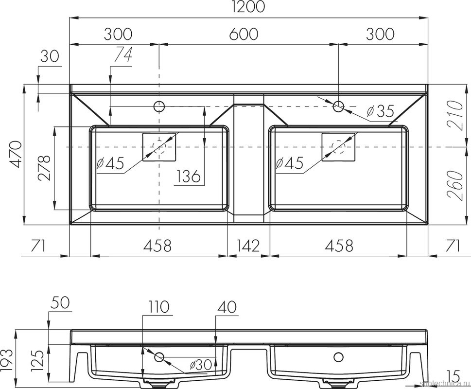 Мебельная раковина AQUATON Сакура 120 для двоих