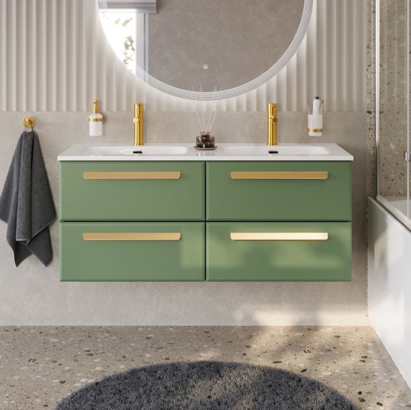 Тумба с раковиной Cezares Eco Cer-N 120 4 ящика, фисташковый софт, раковина Eco 120, двойная, ручки сатиновое золото