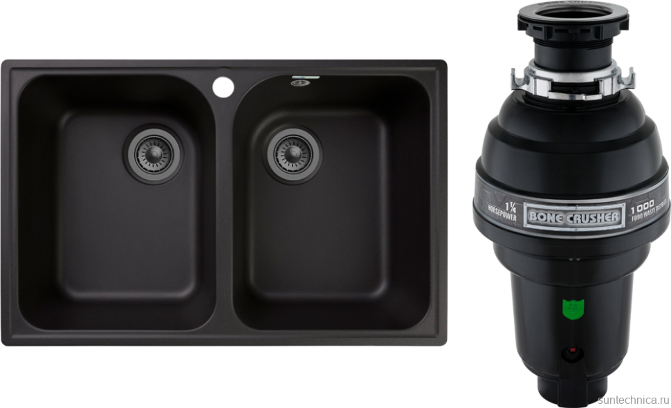 Комплект Мойка GranFest Quarz Z 15 черная + Измельчитель Bone Crusher BC 1000-AS