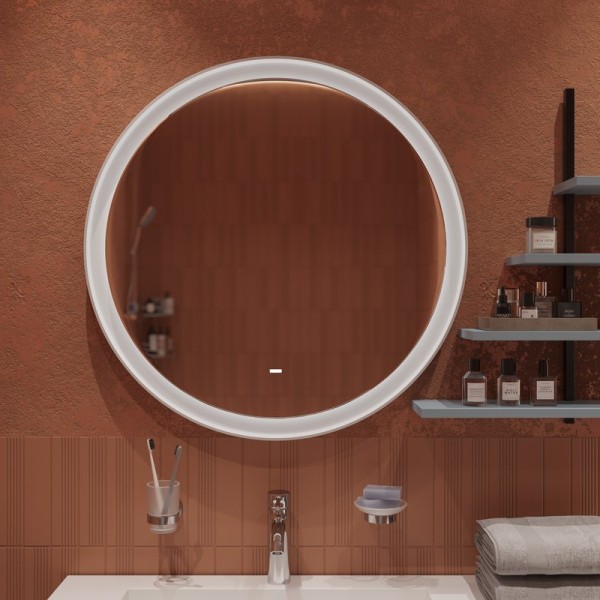 Зеркало круглое STWORKI Гриндстед 80 белое, с подсветкой