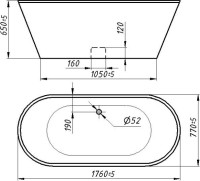 Ванна из искусственного камня Фэма Грация 175x75 см, отдельностоящая, белая, овальная, на ножках