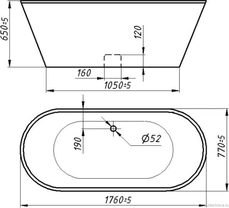 Ванна из искусственного камня Фэма Грация 175x75 см, отдельностоящая, белая, овальная, на ножках
