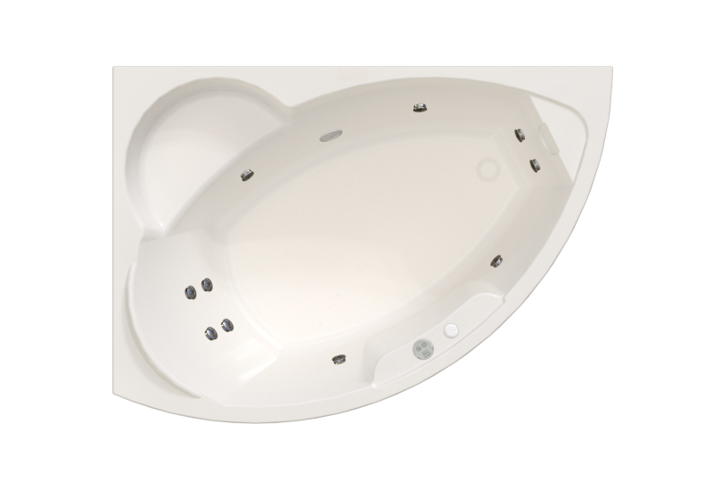 Акриловая ванна Radomir Алари Релакс 170x120 см, угловая, левая, пристенная, с гидромассажем, белая, асимметричная, с каркасом, с экраном, с сиденьем, со сливом-переливом
