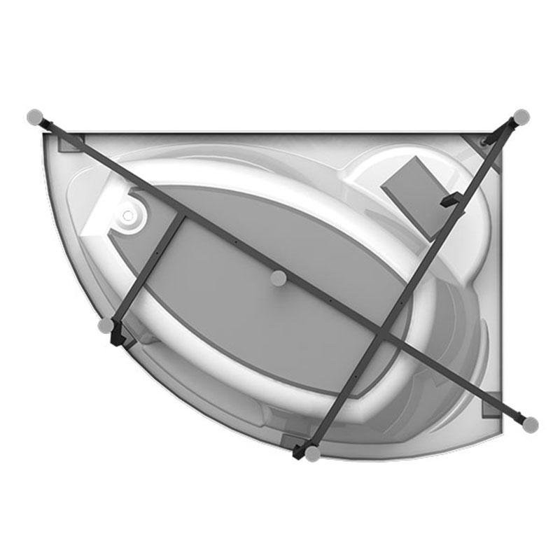 Акриловая ванна Radomir Алари Релакс 170x120 см, угловая, левая, пристенная, с гидромассажем, белая, асимметричная, с каркасом, с экраном, с сиденьем, со сливом-переливом