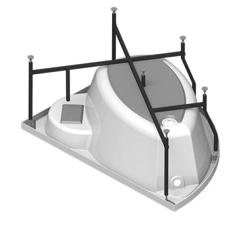 Акриловая ванна Radomir Алари Релакс 170x120 см, угловая, левая, пристенная, с гидромассажем, белая, асимметричная, с каркасом, с экраном, с сиденьем, со сливом-переливом