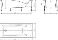 Акриловая ванна Roca Hall 170x75 см, пристенная, белая, с каркасом, с экраном, со сливом-переливом