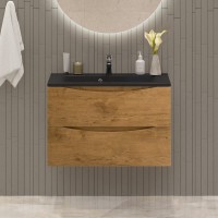 Тумба с раковиной BelBagno Marino 80 подвесная, rovere nature, черная раковина