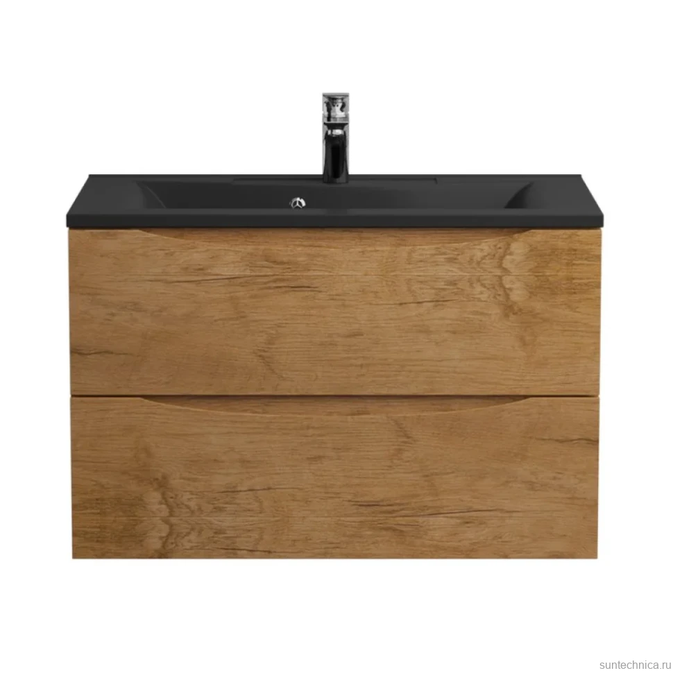 Тумба с раковиной BelBagno Marino 80 подвесная, rovere nature, черная раковина
