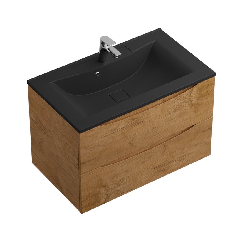 Тумба с раковиной BelBagno Marino 80 подвесная, rovere nature, черная раковина