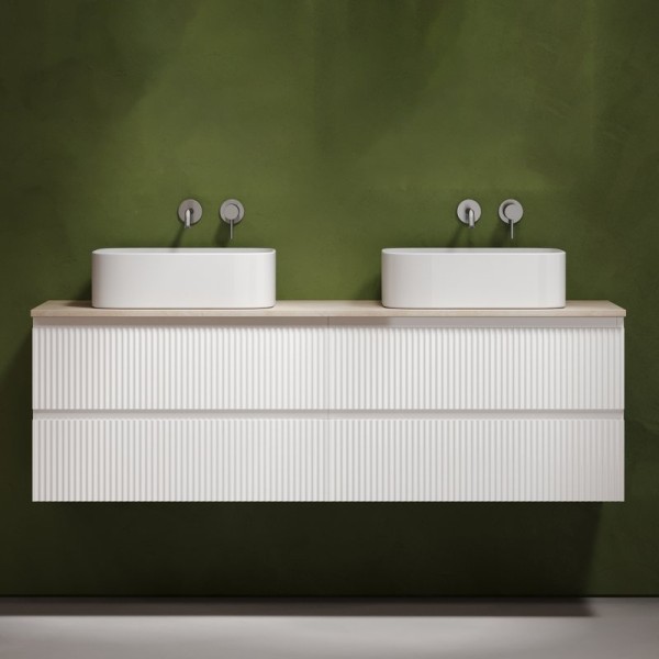 Тумба с раковиной Sancos Snob R 160 bianco, столешница бежевая TT160A2, раковина CN6052