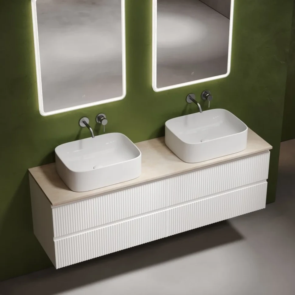 Тумба с раковиной Sancos Snob R 160 bianco, столешница бежевая TT160A2, раковина CN6052