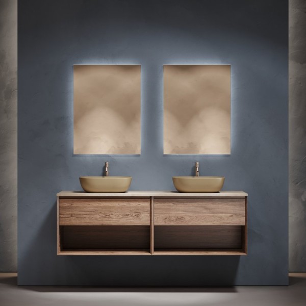 Мебель для ванной комнаты Sancos Marmi 1.0 160 дуб чарльстон, столешница бежевая TT160A2X, раковина CN6009MC