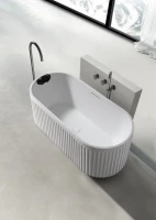Ванна из искусственного камня AltroBagno Gianni 090211 170x75 см, отдельностоящая, матовая белая, овальная, на ножках, с донным клапаном, с подголовником