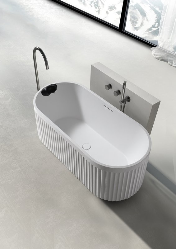 Ванна из искусственного камня AltroBagno Gianni 090211 170x75 см, отдельностоящая, матовая белая, овальная, на ножках, с донным клапаном, с подголовником