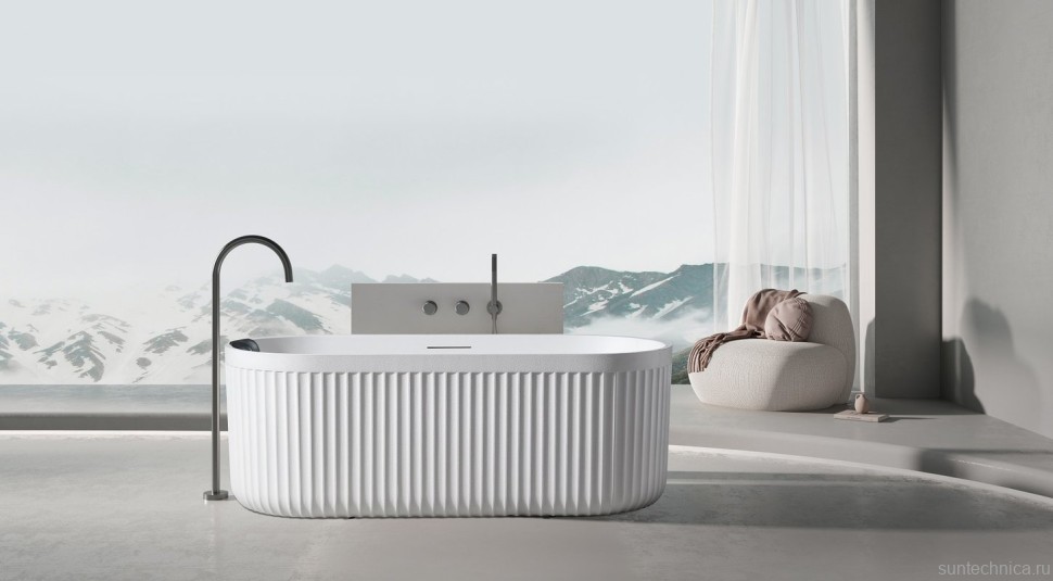 Ванна из искусственного камня AltroBagno Gianni 090211 170x75 см, отдельностоящая, матовая белая, овальная, на ножках, с донным клапаном, с подголовником