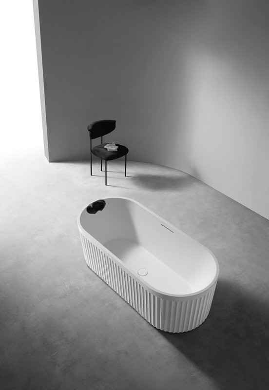 Ванна из искусственного камня AltroBagno Gianni 090211 170x75 см, отдельностоящая, матовая белая, овальная, на ножках, с донным клапаном, с подголовником