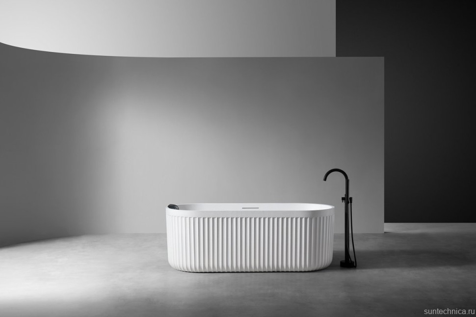 Ванна из искусственного камня AltroBagno Gianni 090211 170x75 см, отдельностоящая, матовая белая, овальная, на ножках, с донным клапаном, с подголовником