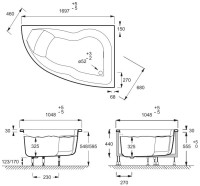 Акриловая ванна Jacob Delafon Micromega Duo R 170x105 см, угловая, правая, пристенная, белая, асимметричная, с каркасом