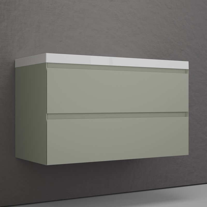 Тумба подвесная "Манхэттен 100" ЭМАЛЬ, под раковину ASTI, 2 ящика, PLUS, олива