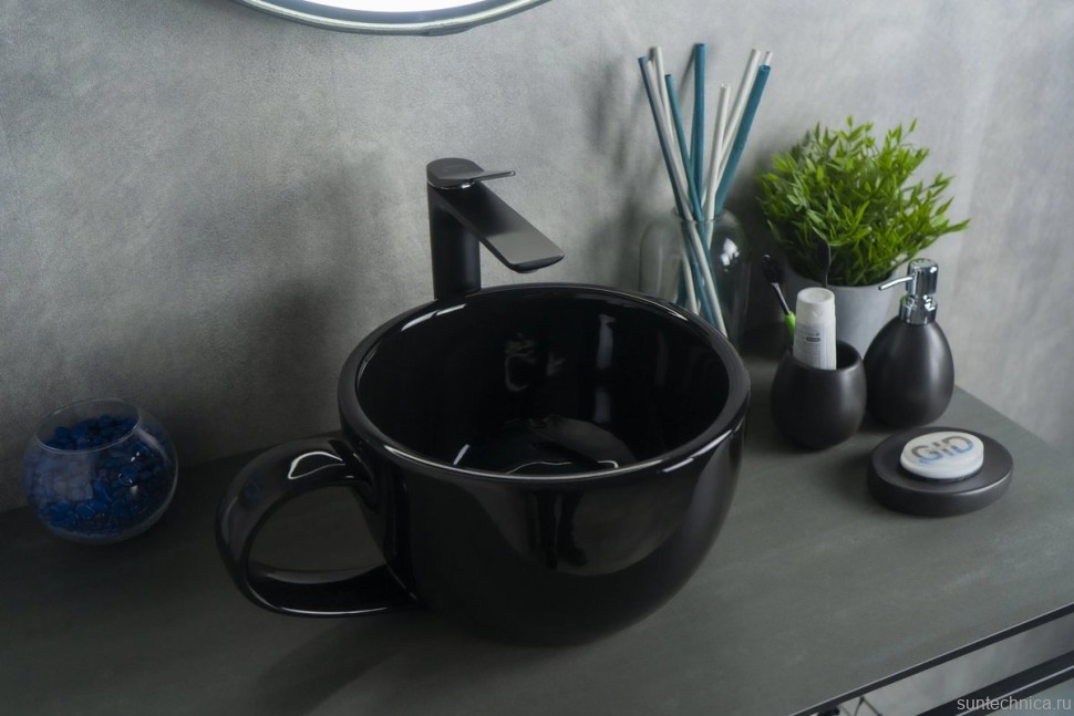 Накладная раковина GID Creativo Nc9077 40 глянцевая черная, круглая, фаянс