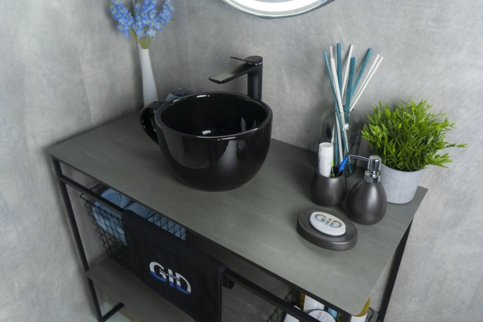 Накладная раковина GID Creativo Nc9077 40 глянцевая черная, круглая, фаянс