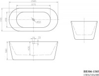 Акриловая ванна BelBagno BB306-1585 160x75 см, отдельностоящая, белая, овальная, с каркасом