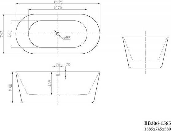 Акриловая ванна BelBagno BB306-1585 160x75 см, отдельностоящая, белая, овальная, с каркасом