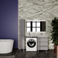 Тумба с раковиной Style Line Даллас Леон 120 R Люкс Plus напольная, серая, для стиральной машины, 3 ящика