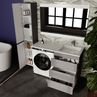 Тумба с раковиной Style Line Даллас Леон 120 R Люкс Plus напольная, серая, для стиральной машины, 3 ящика