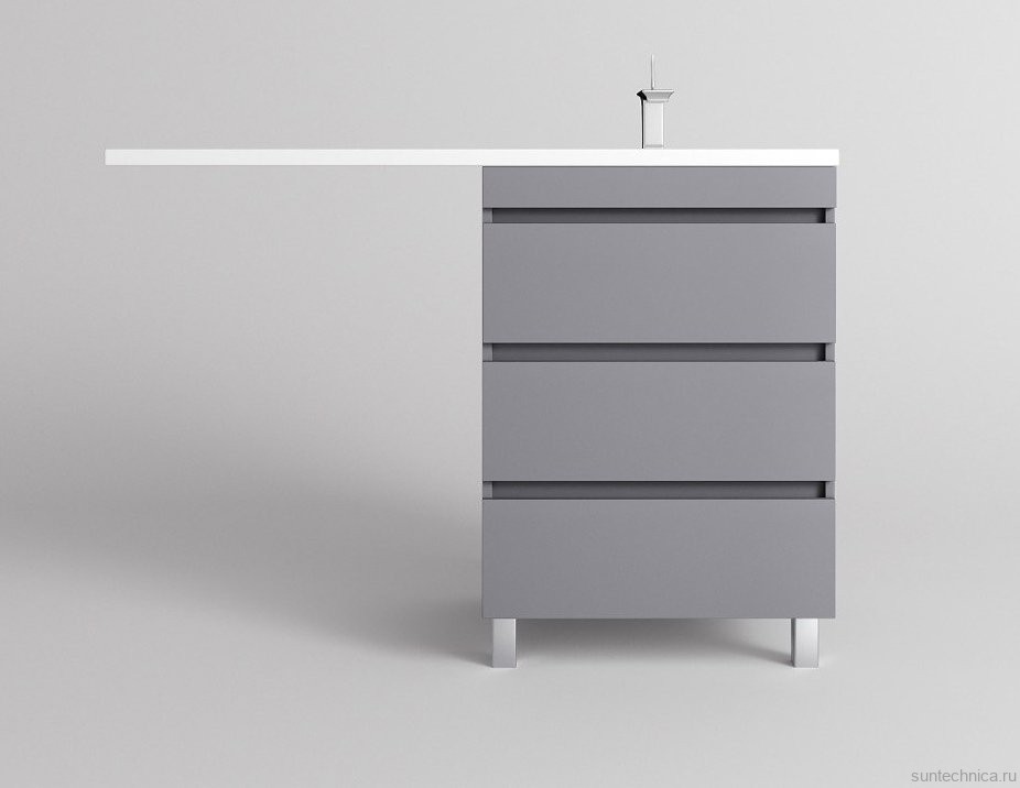 Тумба с раковиной Style Line Даллас Леон 120 R Люкс Plus напольная, серая, для стиральной машины, 3 ящика