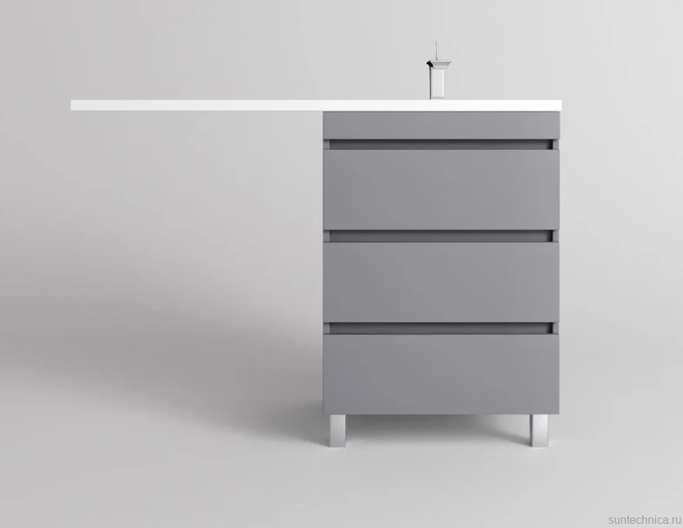 Тумба с раковиной Style Line Даллас Леон 120 R Люкс Plus напольная, серая, для стиральной машины, 3 ящика