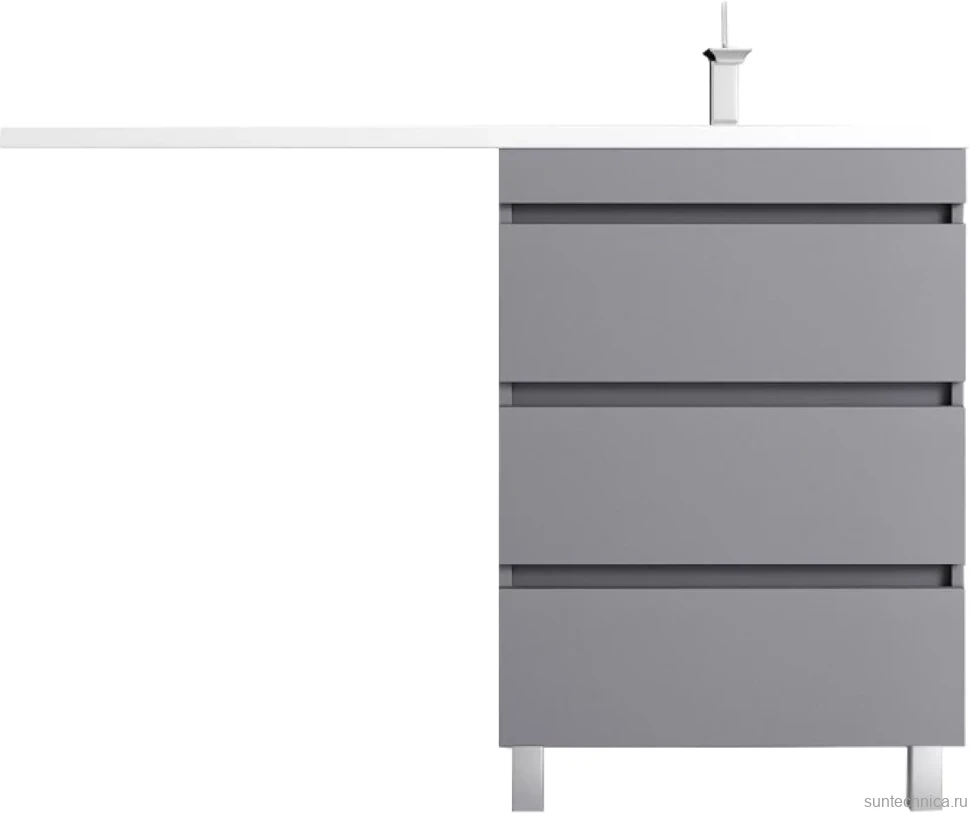 Тумба с раковиной Style Line Даллас Леон 120 R Люкс Plus напольная, серая, для стиральной машины, 3 ящика