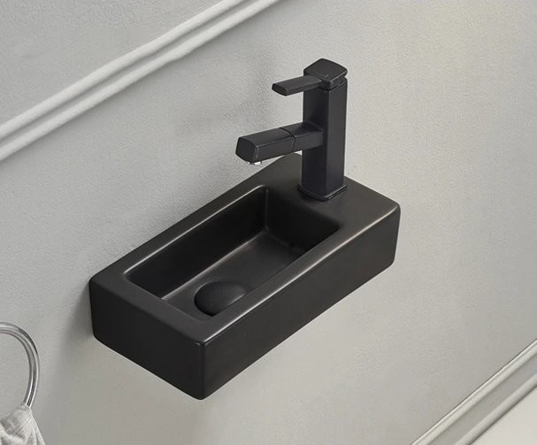 Раковина маленькая в туалет GID Suspendido Bm9272L 37 матовая черная, прямоугольная, фаянс