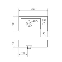 Раковина маленькая в туалет GID Suspendido Bm9272L 37 матовая черная, прямоугольная, фаянс