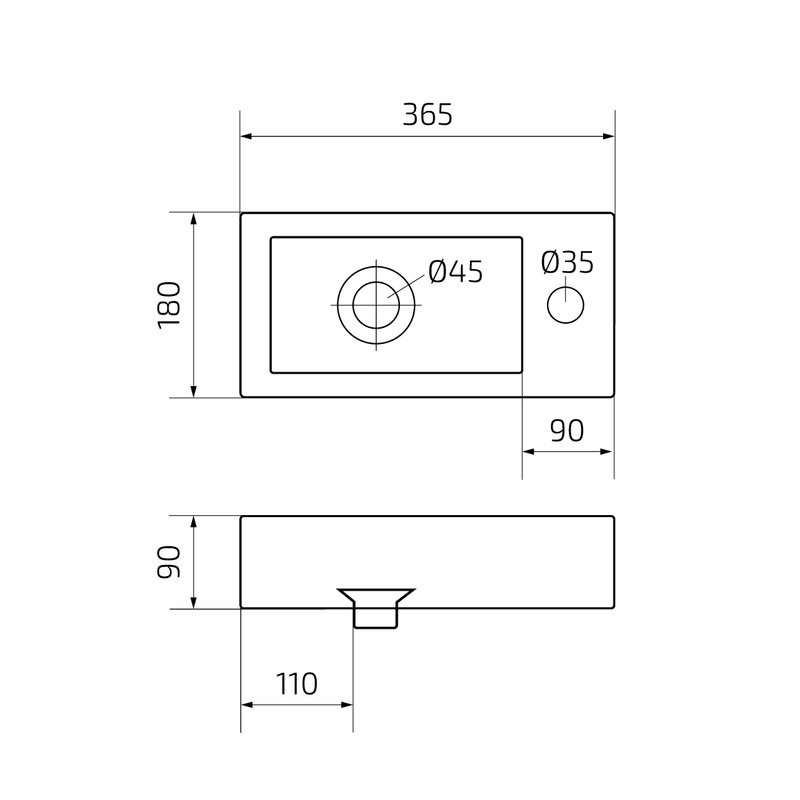 Раковина маленькая в туалет GID Suspendido Bm9272L 37 матовая черная, прямоугольная, фаянс