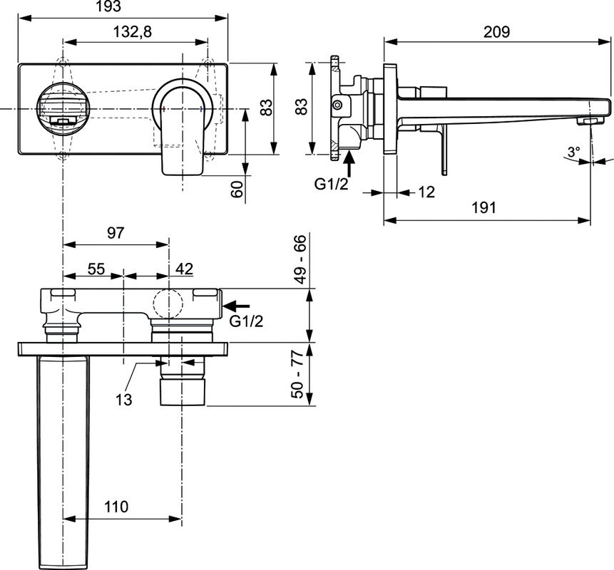 Смеситель для раковины Ideal Standard Edge A7116AA С ВНУТРЕННЕЙ ЧАСТЬЮ