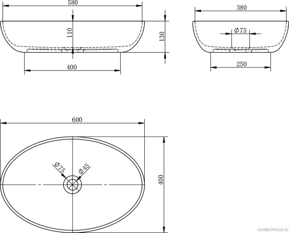 Накладная раковина Abber Karbon AK2041 58 черная, овальная