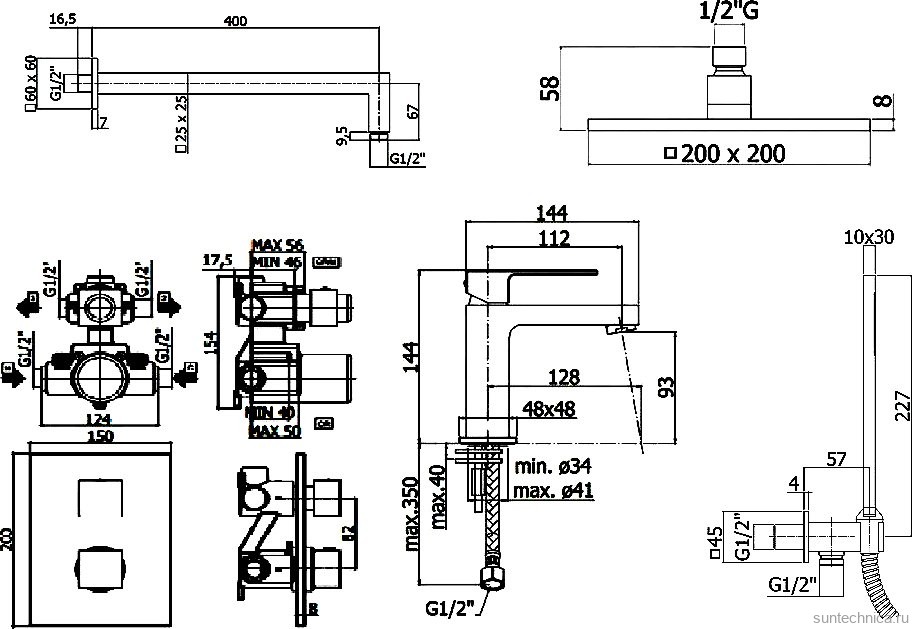 Комплект для ванной Paffoni Elle KITLEQ518CR071 С ВНУТРЕННЕЙ ЧАСТЬЮ, верхний душ 20 см, с термостатом, хром