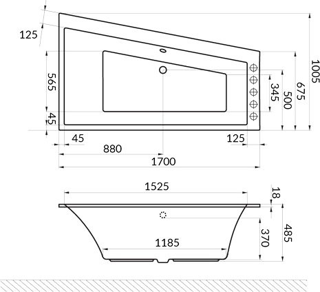 Акриловая ванна Excellent Sfera Slim WAEX.SFP17S.SOFT R 170x100 см, угловая, правая, встраиваемая, с гидромассажем, белая, асимметричная, с каркасом, со сливом-переливом