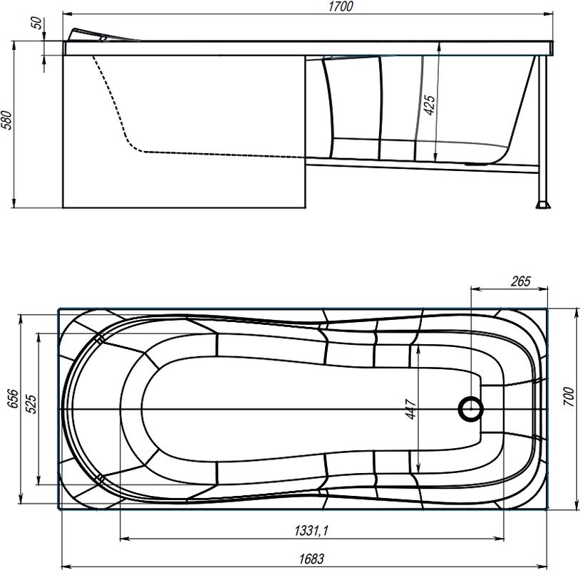 Акриловая ванна Alex Baitler Saima 170x70 см, встраиваемая, белая, с экраном