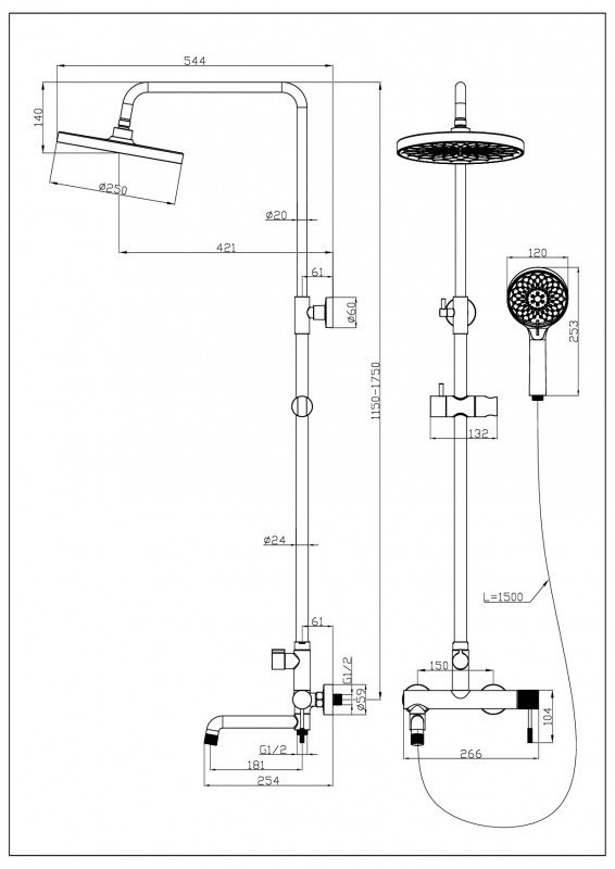Душевая стойка Esbano ESDSDAIS-DSGM оружейная сталь