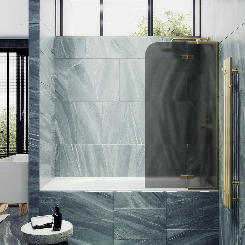 Шторка на ванну Maybahglass MGV-919-3 99 см, профиль золото, стекло графит матовое