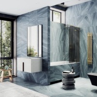 Шторка на ванну Maybahglass MGV-919-3 99 см, профиль золото, стекло графит матовое