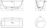Ванна из искусственного камня Salini Orlanda Axis Kit S-Sense 190x80 см, встраиваемая, белая, на ножках, со сливом-переливом